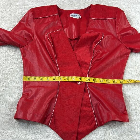 Vintage 80s Oscar and Me faux leather and suede red blazer jacket, size 7 or 8 - Picture 6 of 13